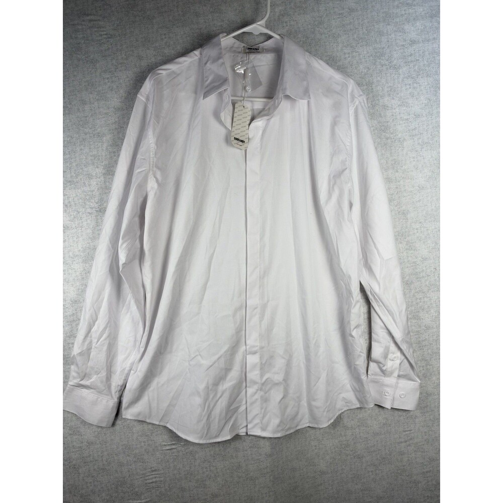 NWT Coofandy Mens White Dress Shirt Button-Up Long Sleeve Sz Large Hidden Button